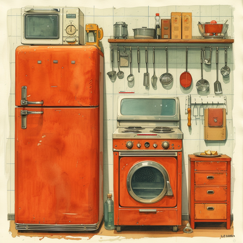 Vintage 1950's Kitchen Appliance Sketches