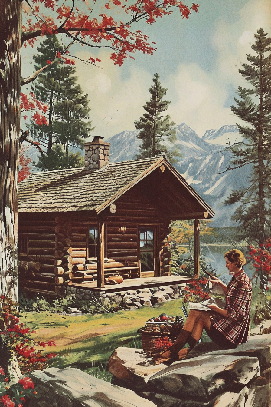 1950s magazine log cabin advertisement