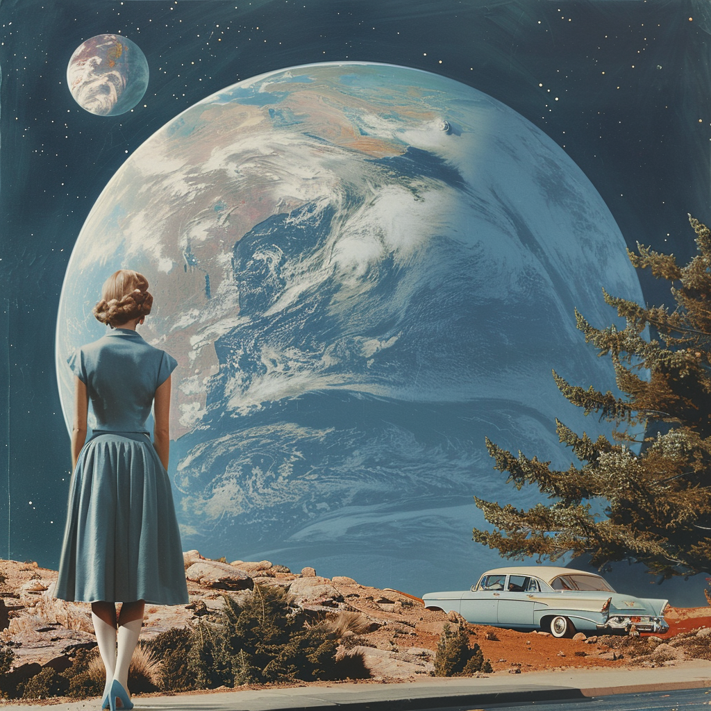 1950s person leaving earth realistic