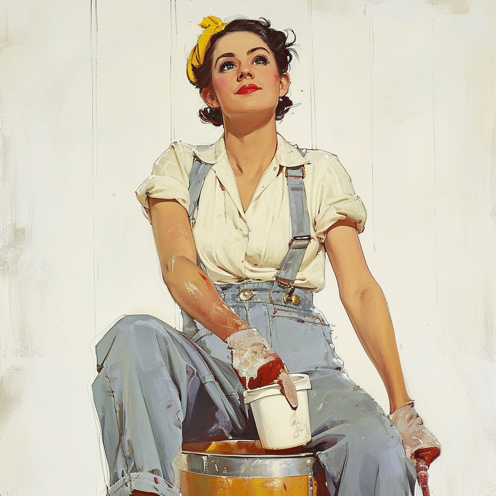 Female wall painter in 1950s style