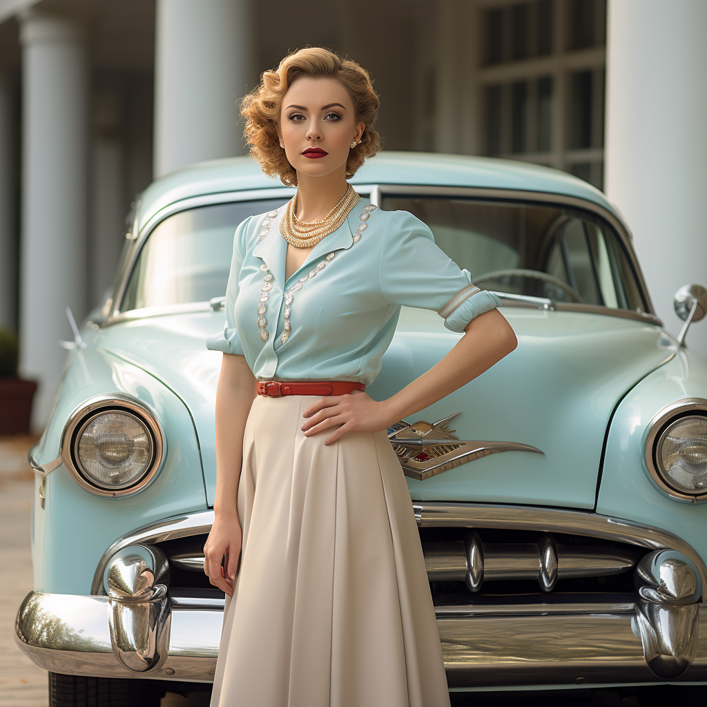 Woman Poses with Vintage Car