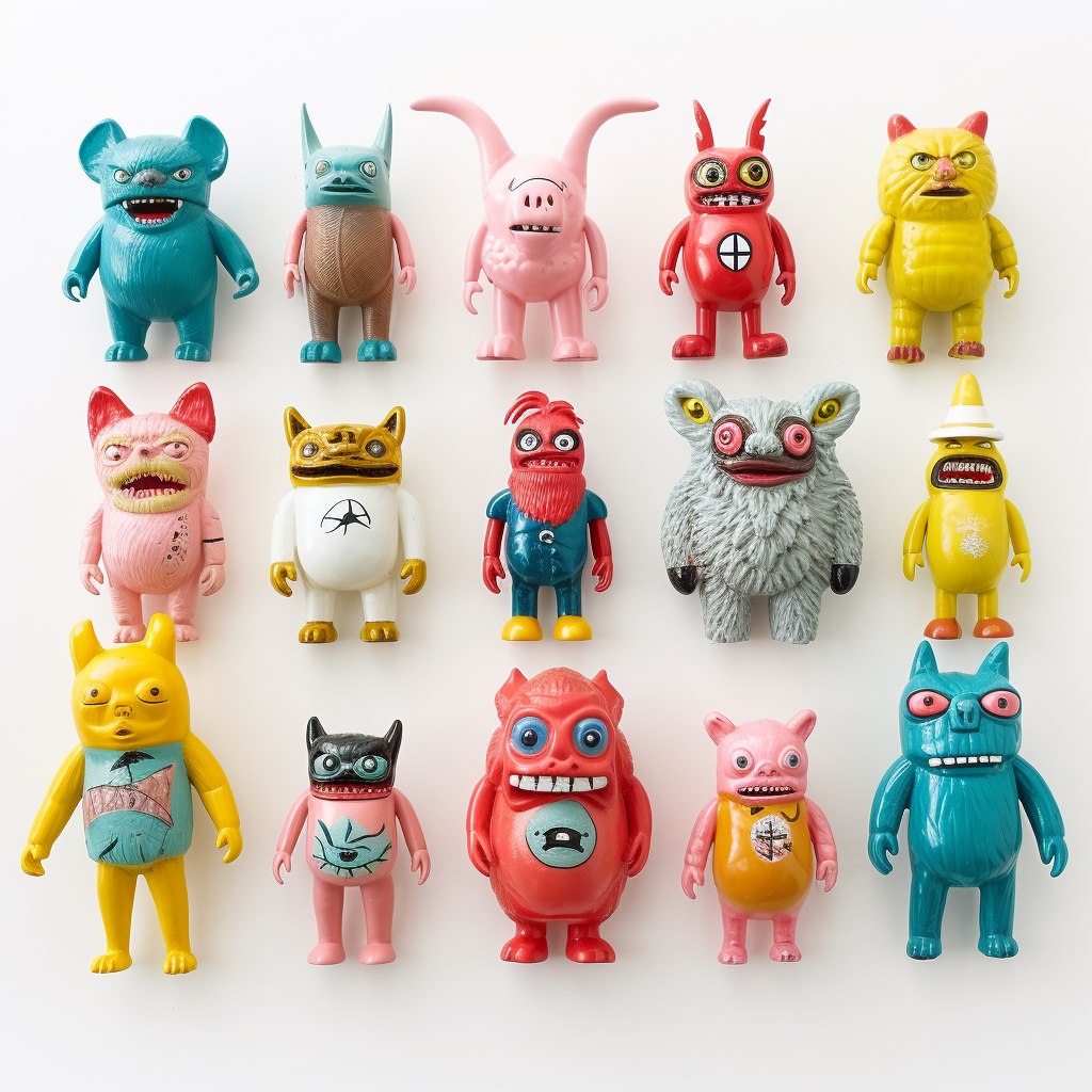 1960s Japanese bootleg monster toy collection on white background.