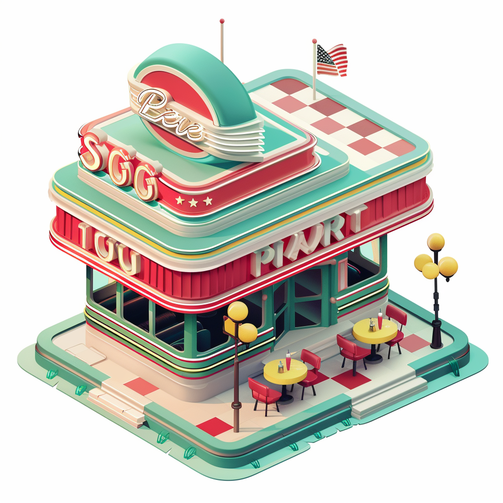 Retro 1960s Diner Logo Isometric