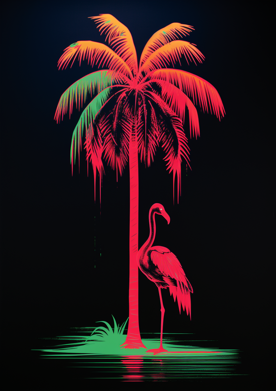 Minimalist palm tree flamingo print