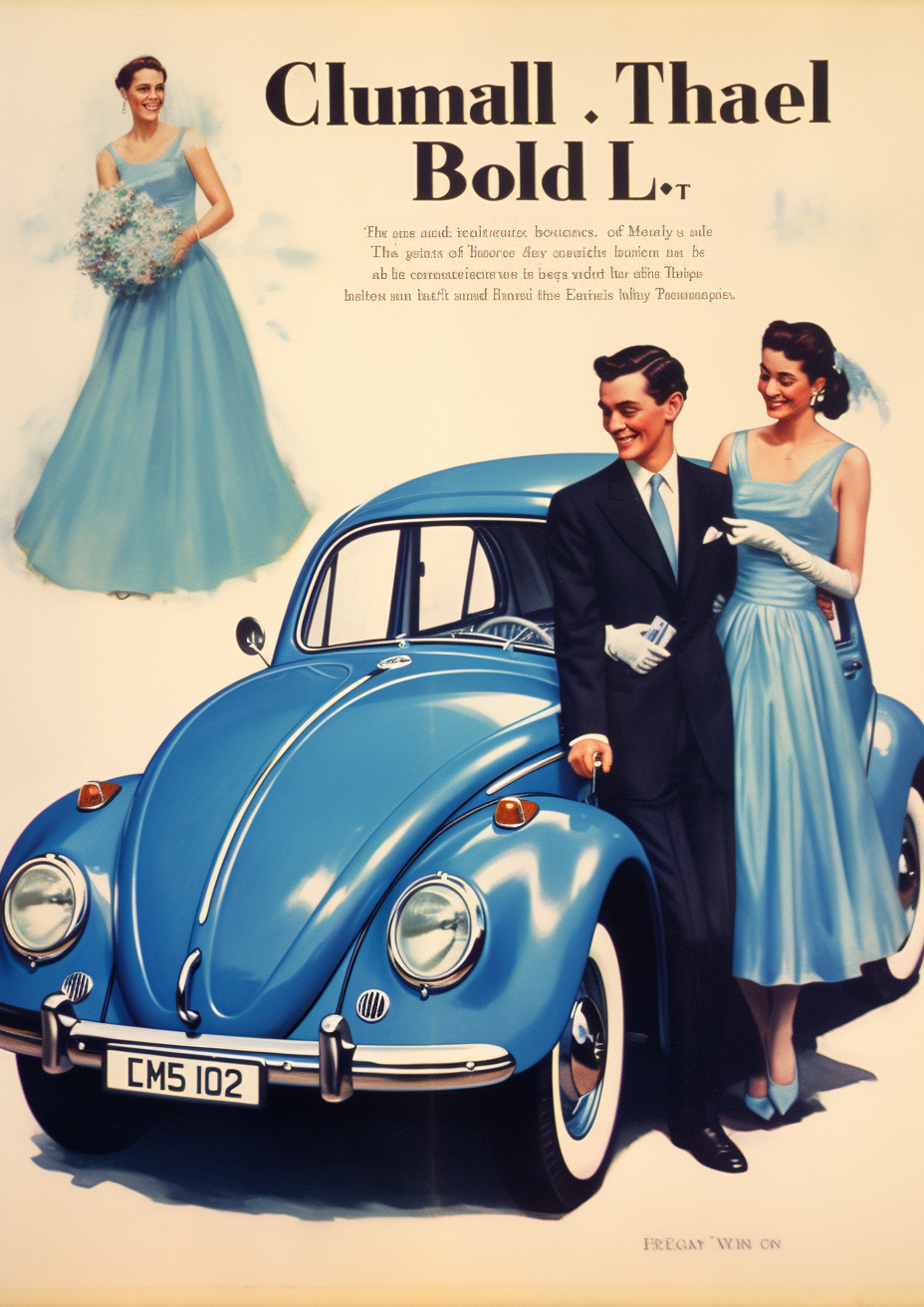 Blue Volkswagen Beetle in 1960s Advertisement