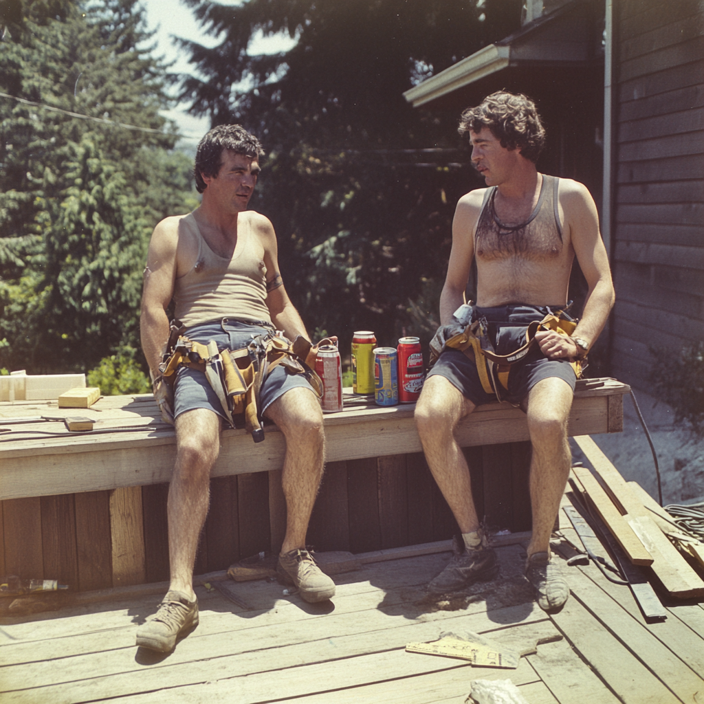 1970s Men Enjoying Beers During Construction Break