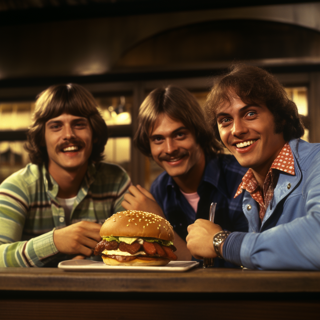 1970s arthouse film guys sharing burger