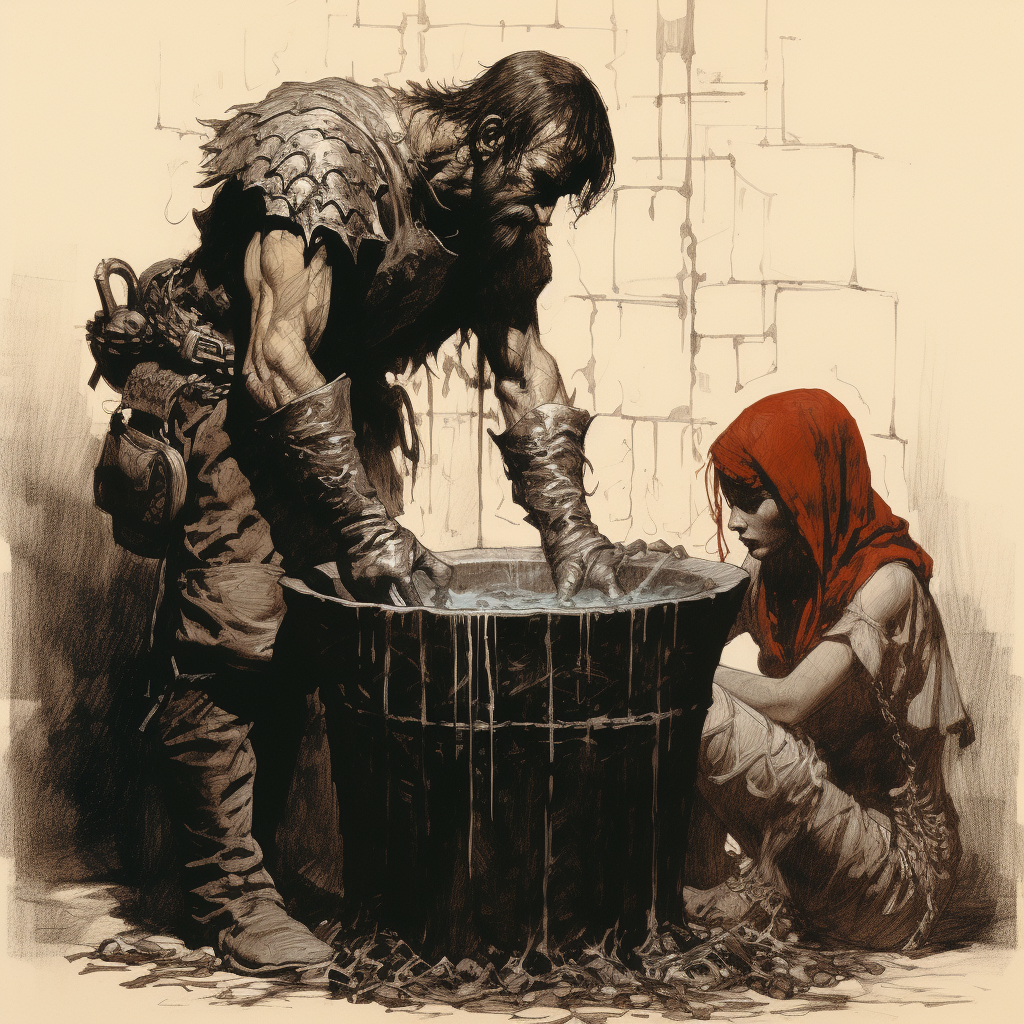 Illustration of 1970s fantasy book with meat bucket