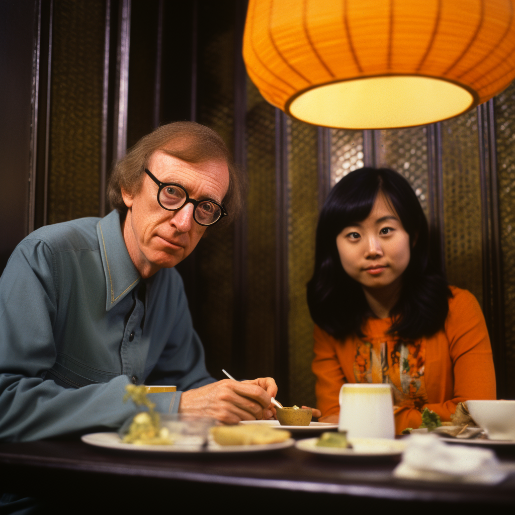 1970s Kodachrome of Woody Allen and Asian Girl