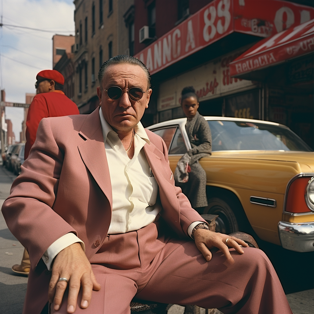 1970s mobster with his goomah in Little Italy