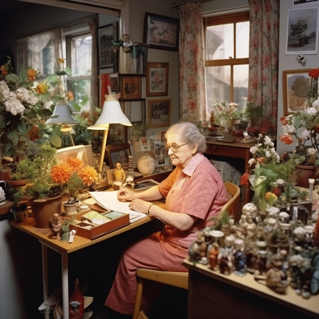 Elderly woman in her vintage home