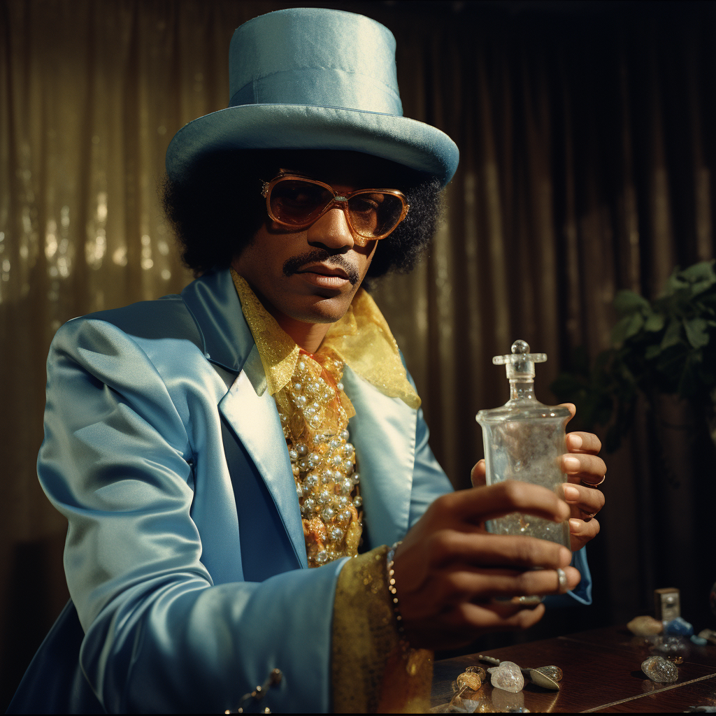 1970s pimp with golden vial