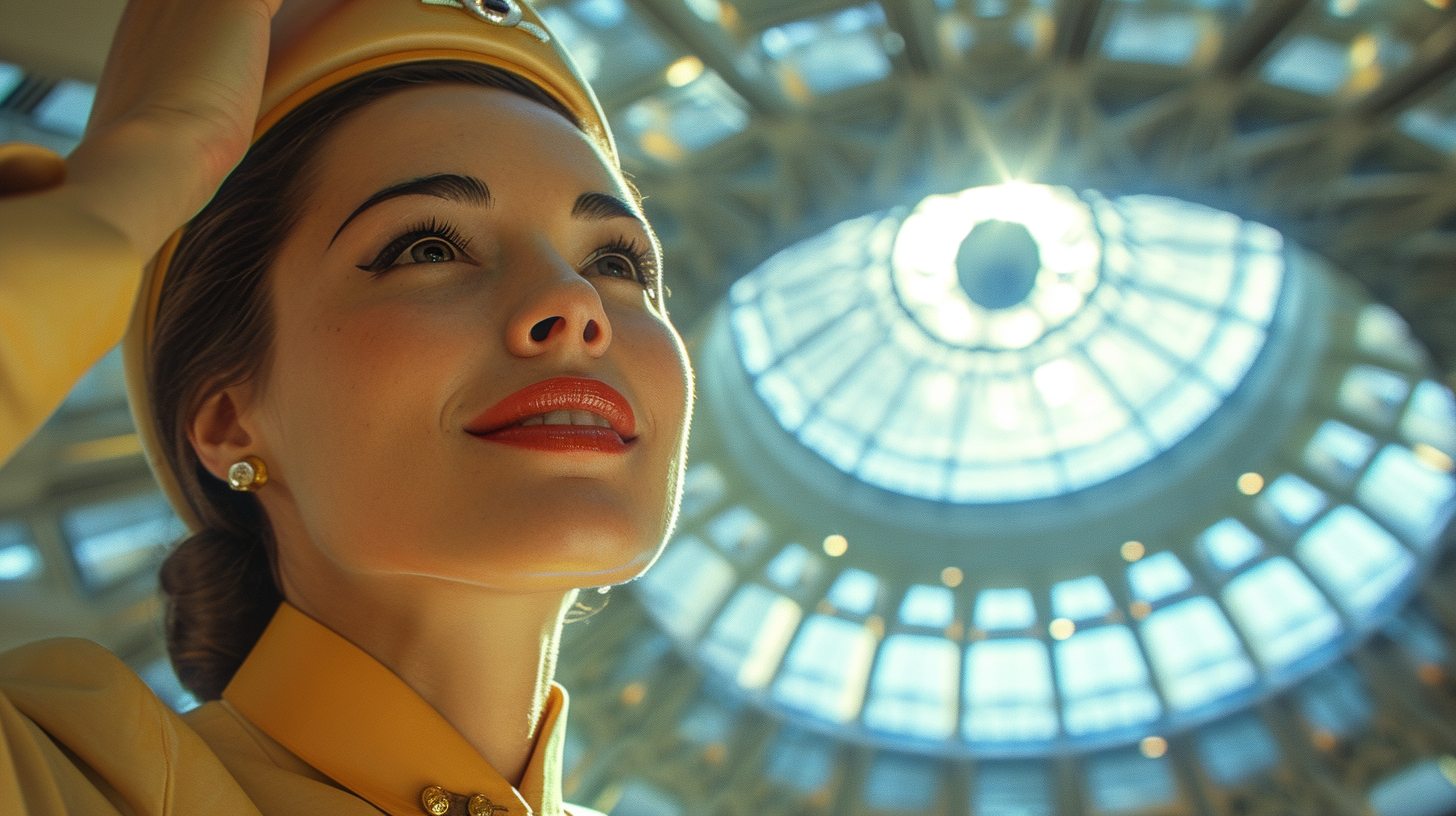 Smiling Pan Am Flight Attendant at Dulles Airport