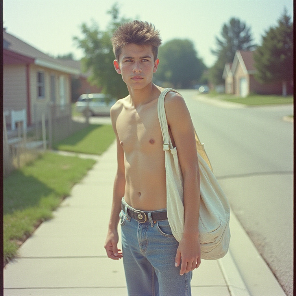 1980s Teen Delivering Newspapers in Summer Suburb