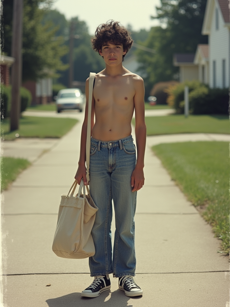 1980s Teen Newspaper Carrier in Summer Suburb