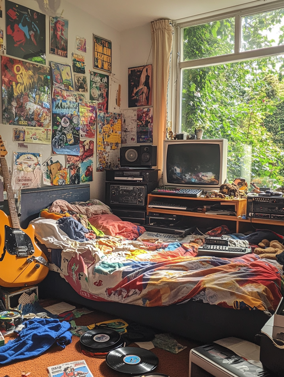 1980s Teenage Boy's Messy Bedroom with Music and Games