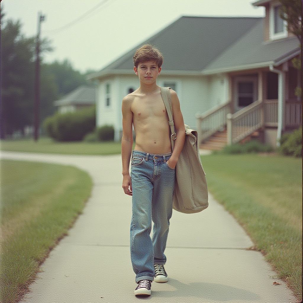 1980s Teenage Paperboy in Summer Suburb