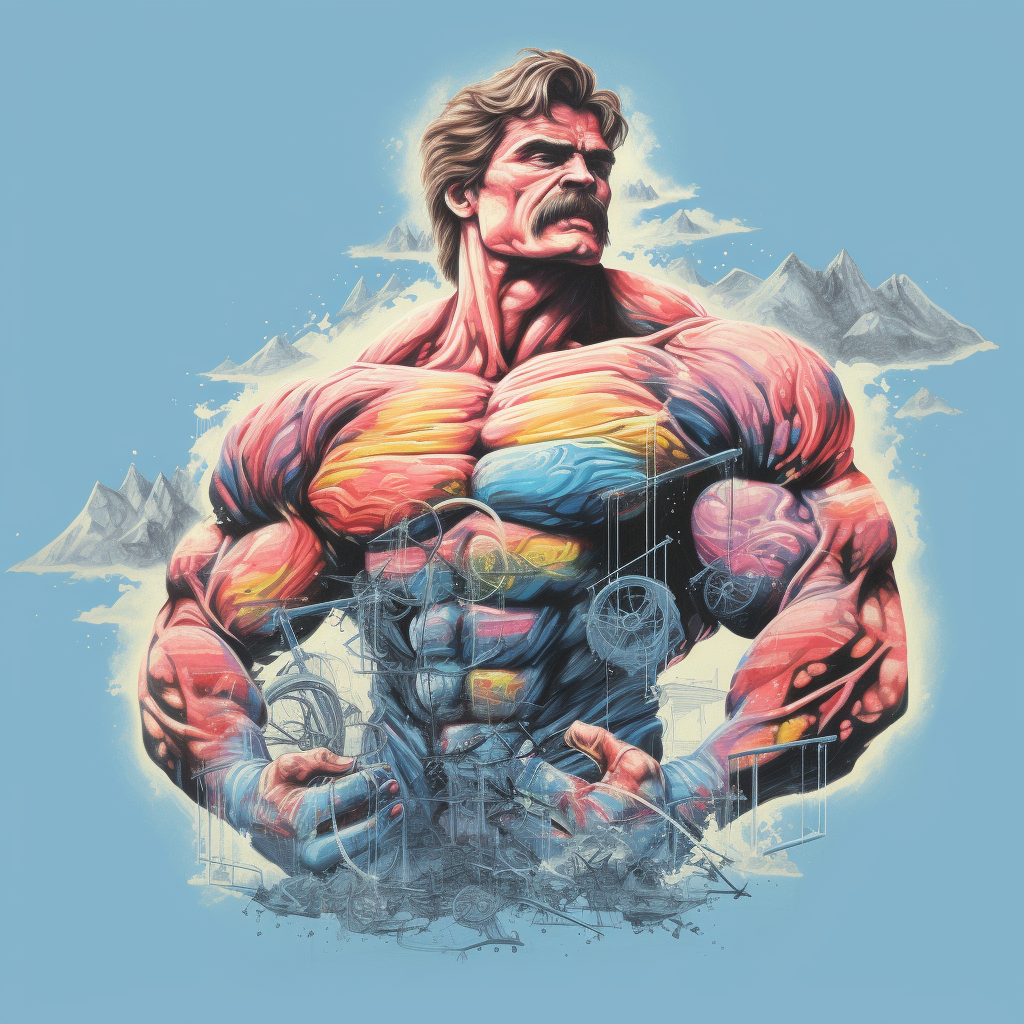 Stylish 1980s bodybuilding t-shirt on white background