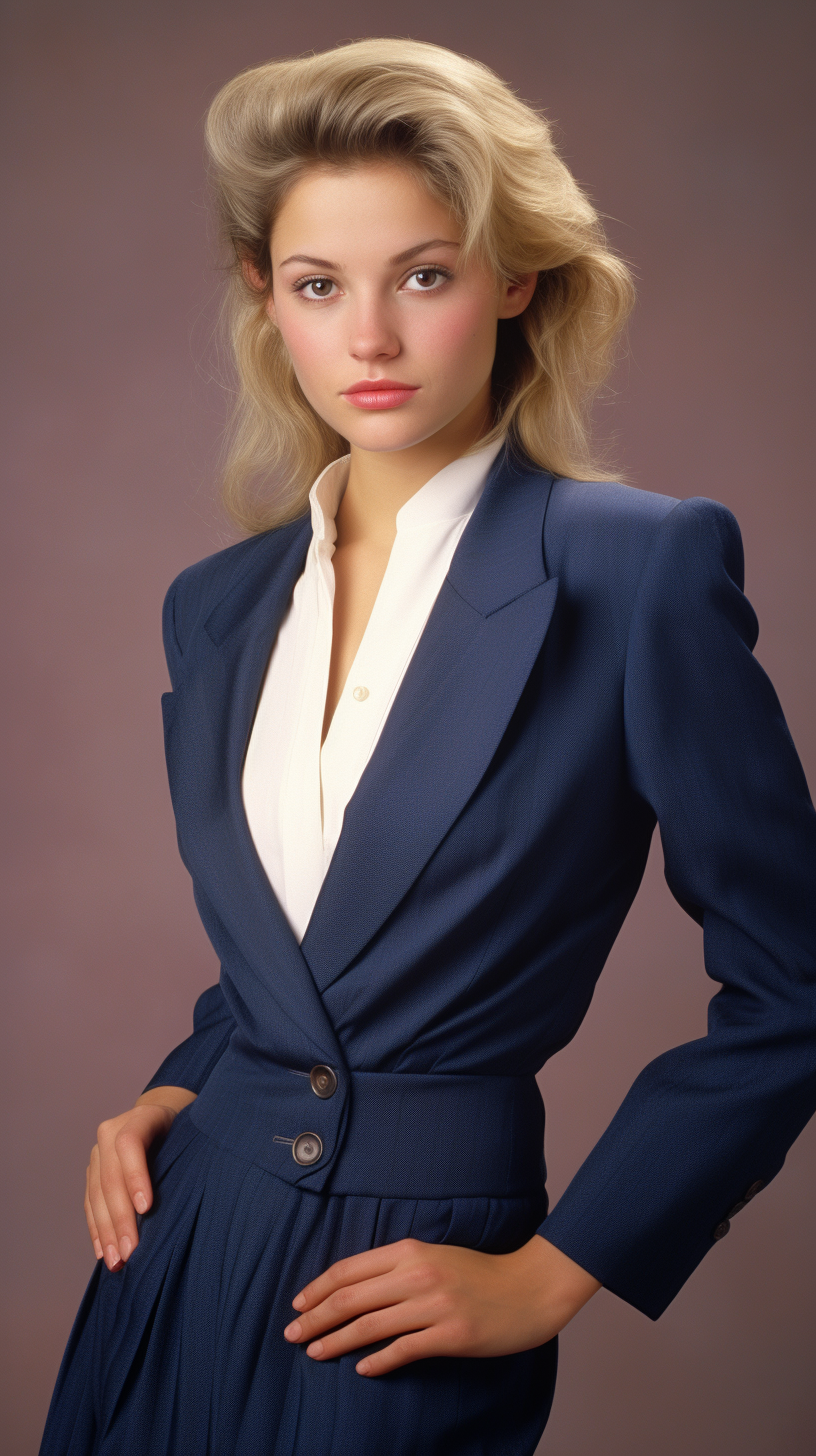 Beautiful blonde woman in 1980s business portrait