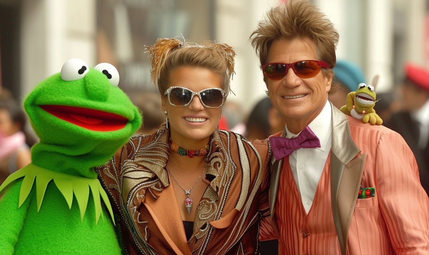 Kurt Russell and Muppets wearing sunglasses