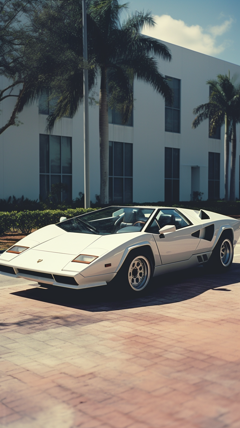 Lamborghini Countach parked outside Miami music studio