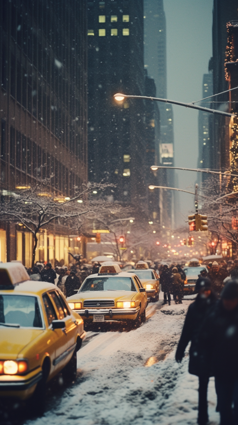 1980s New York Christmas Street Night