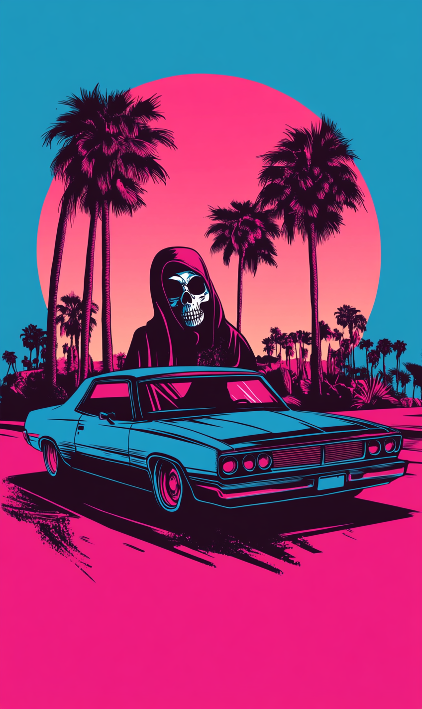 1990s California Vibes: Grim Reaper T-Shirt Design