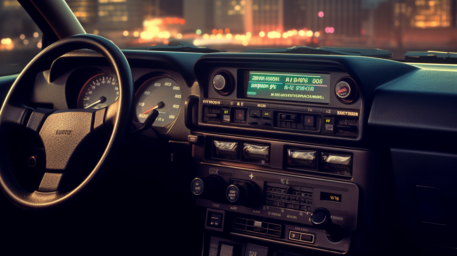 1990s Subaru car dashboard with classic stereo system.