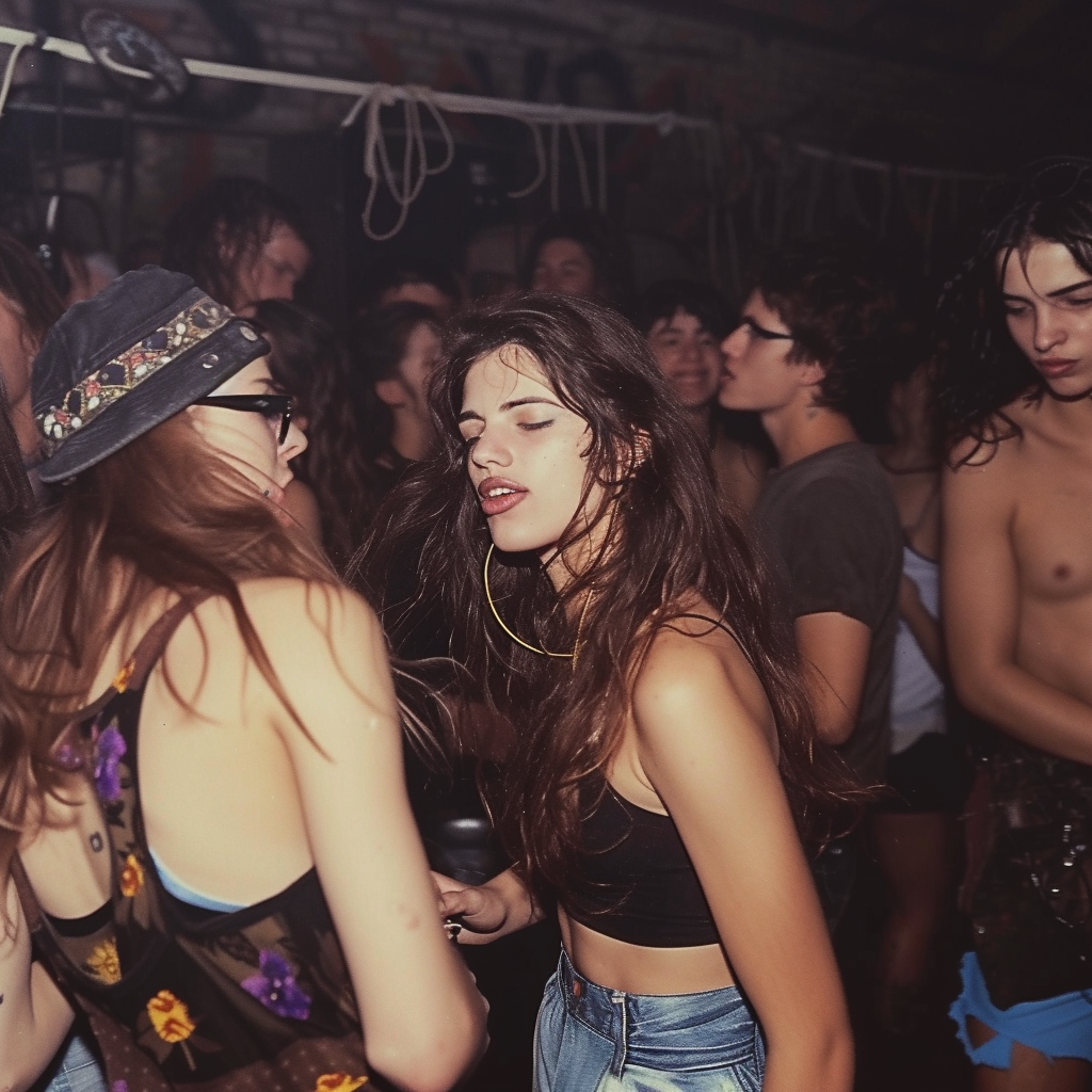 Raver girls dancing in the 1990s