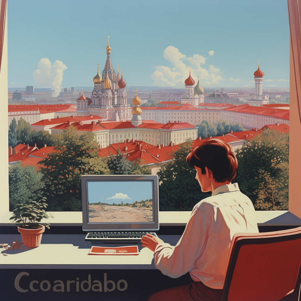 Computer poster in Moscow with Russian architecture