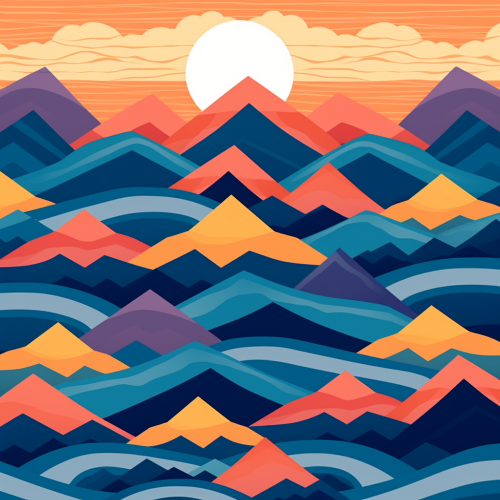 1990s Mountain Sunset Repeat Pattern