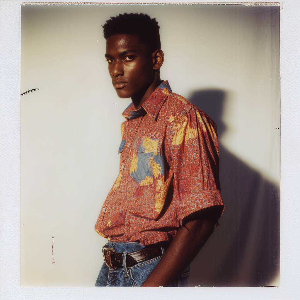 1992 Polaroid Movie Black Male with Tommy Hilfiger Shirt and Nautica Jeans