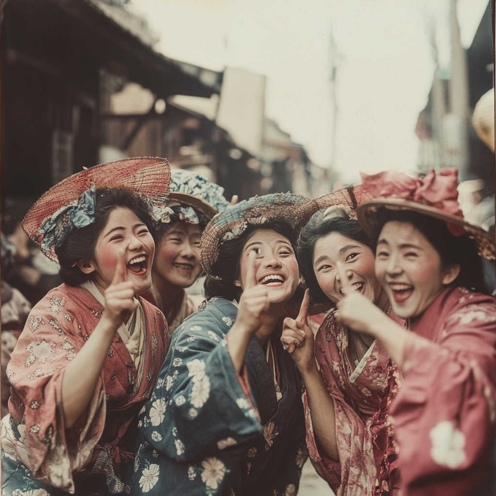 19th Century Japanese Women Point and Laugh on Market Street