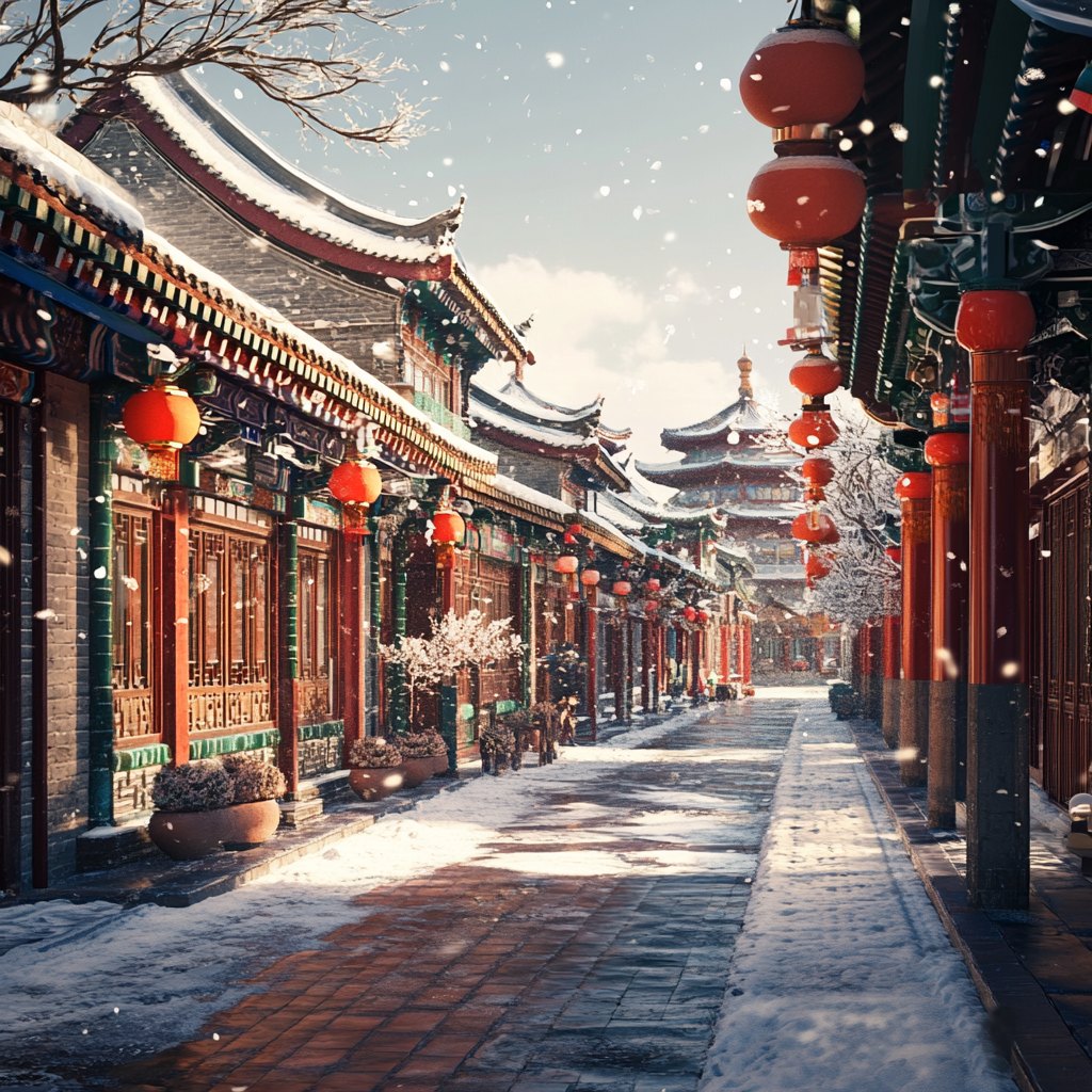 2024 Beijing City View 3D Render Winter Scene