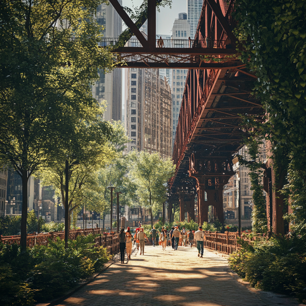 2024 Chicago Cityscape 3D Render with People Walking