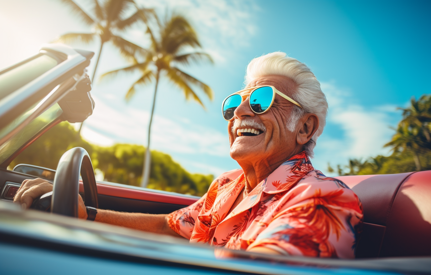 Elderly man enjoying a drive in a Ford Thunderbird Convertible