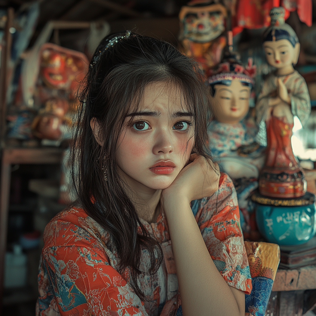 25-year-old Thai woman gazes at nostalgic souvenirs