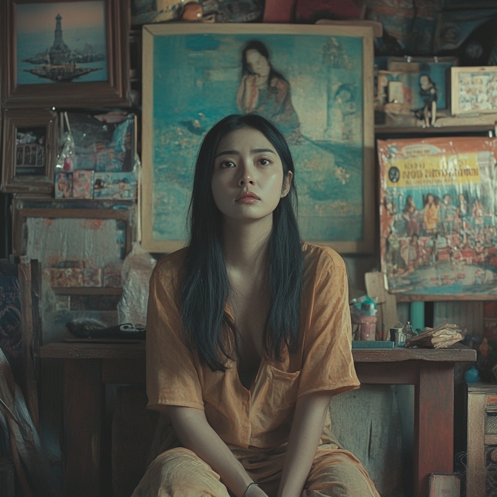 25-year-old Thai woman with nostalgic souvenirs in country-style room