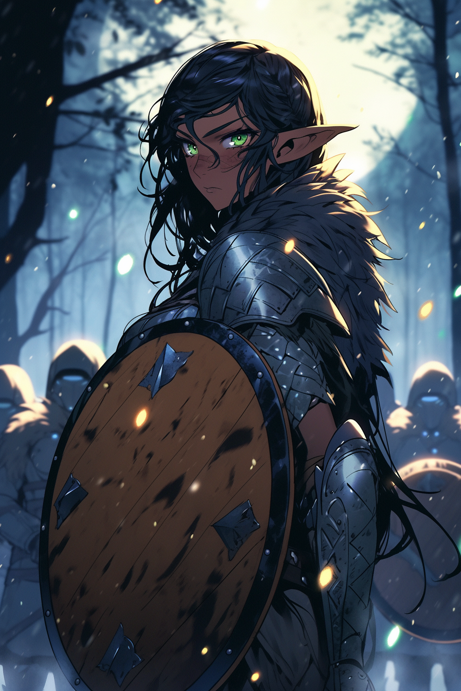 25-year-old wood elf with short black hair in armor.