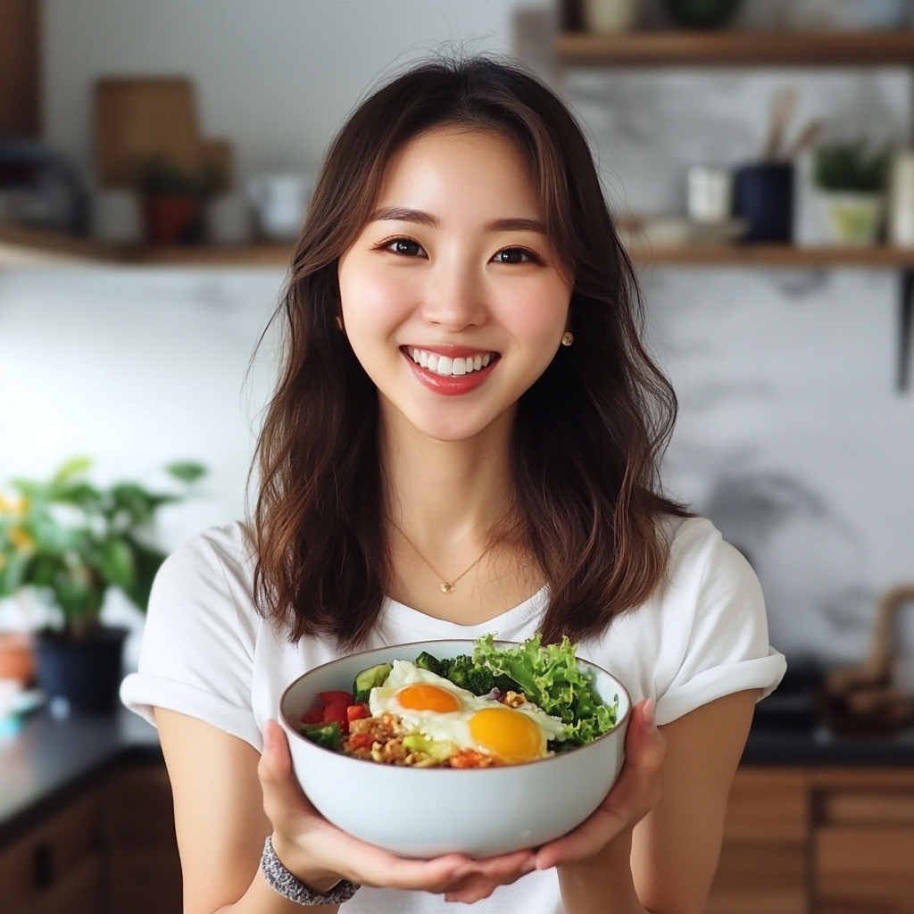 27-year-old Korean woman enjoys healthy food, yoga, and pilates.