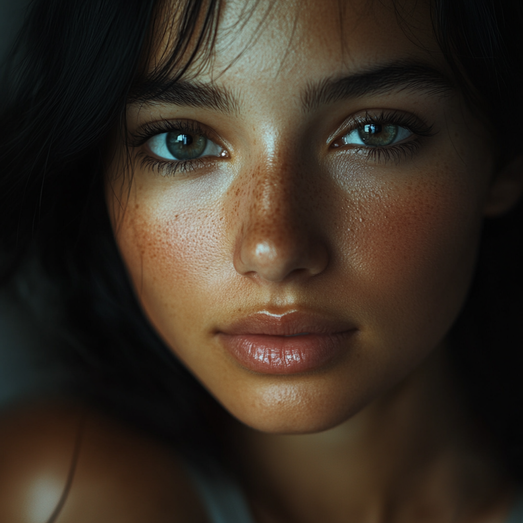 28-year-old woman with black hair looking at camera 