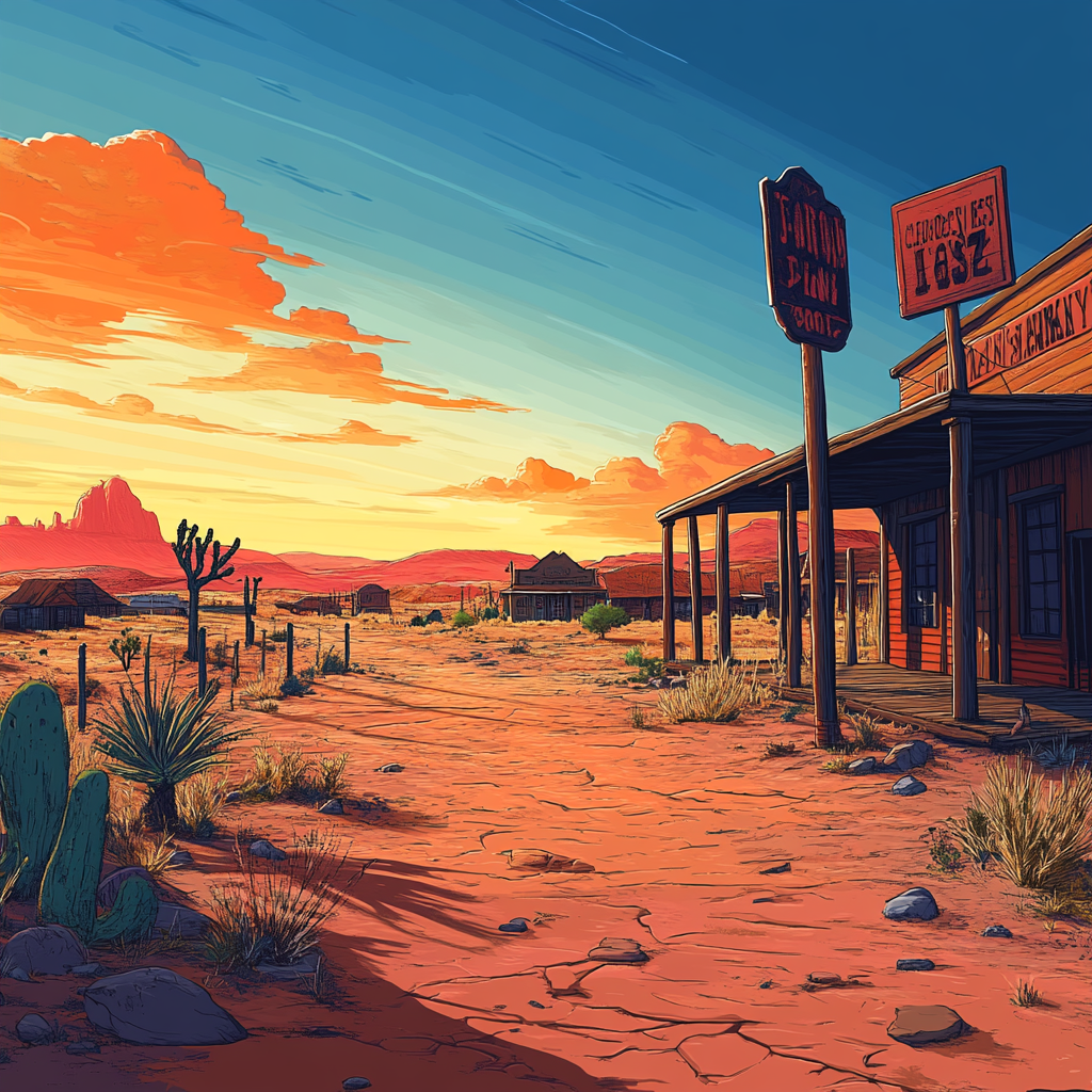 2D Wild West Illustration: Sunny Morning Saloon Scene