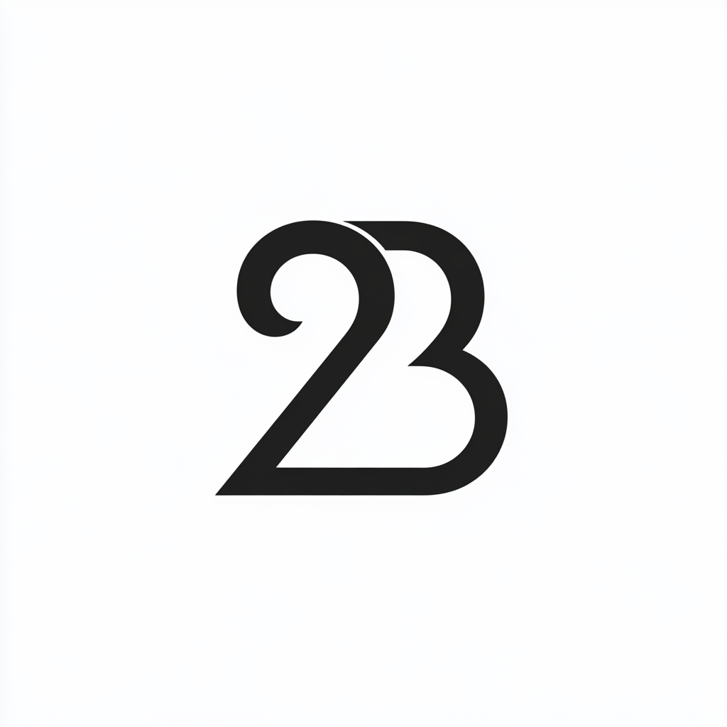 2D black logo, combining '2' and 'B', linear style.