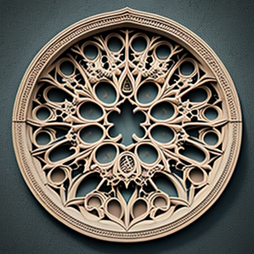 2D illustration of detailed rose window in Gothic style.