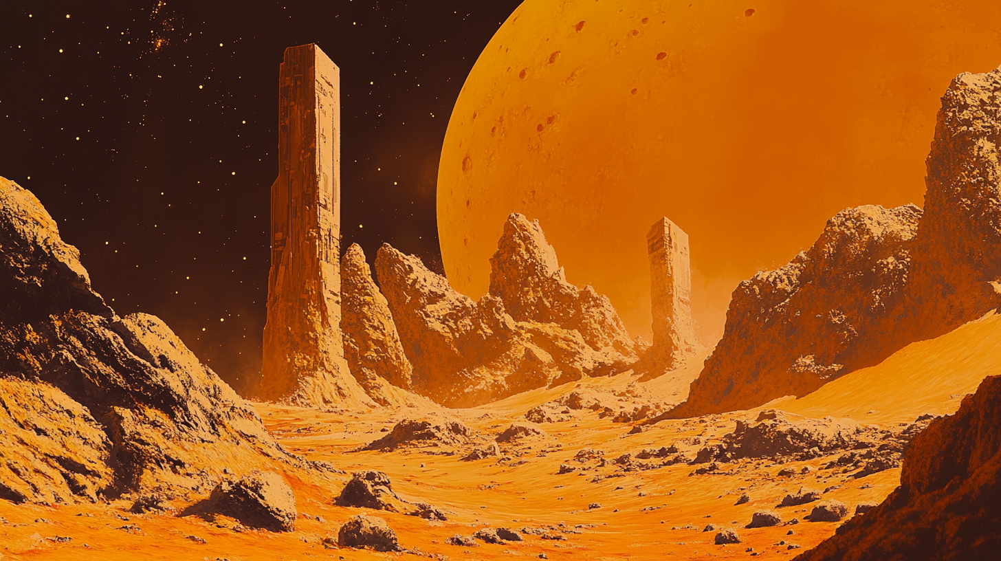 2D painted art masterpiece in Moebius style, unknown planet.