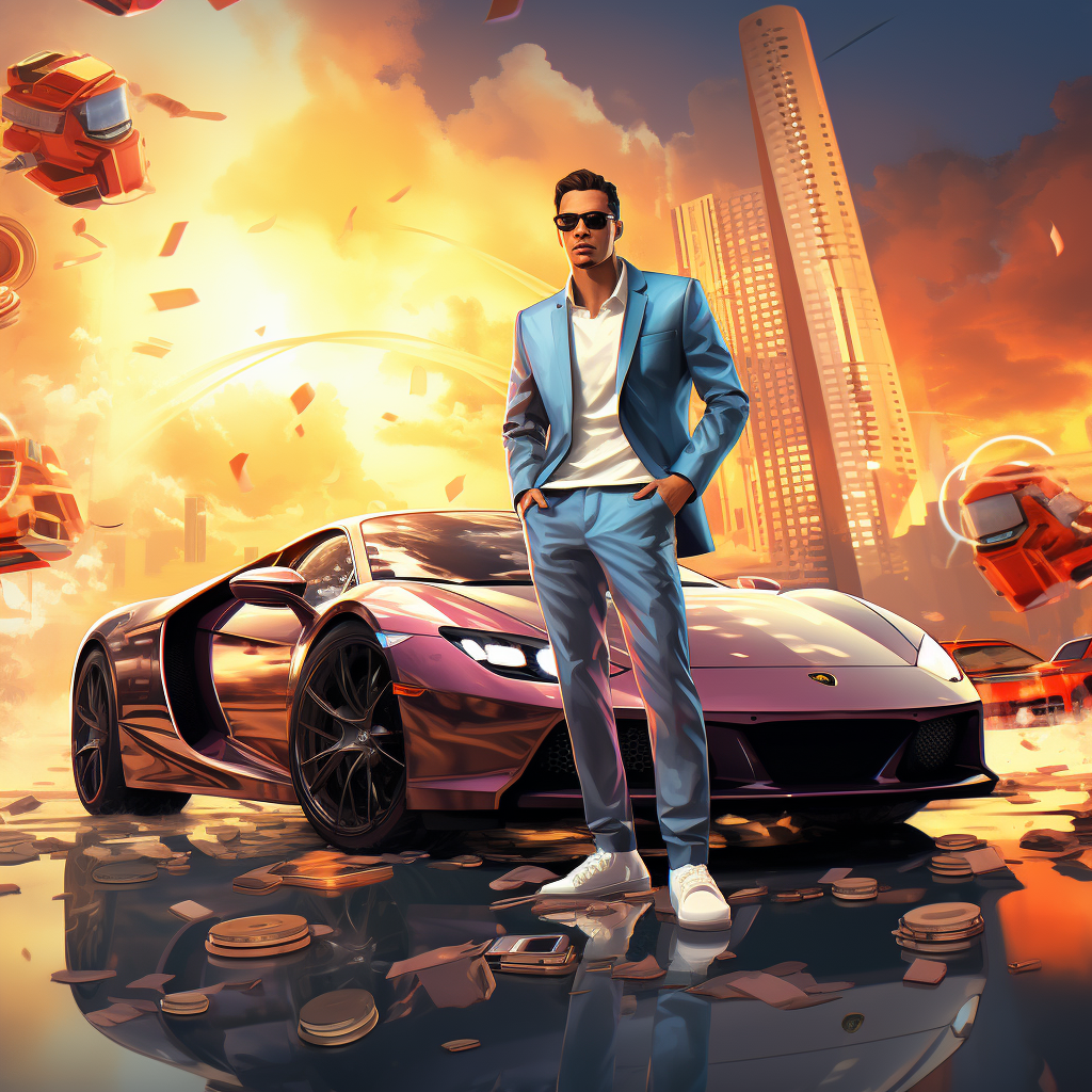 2D Man Art Sport Car Bitcoins