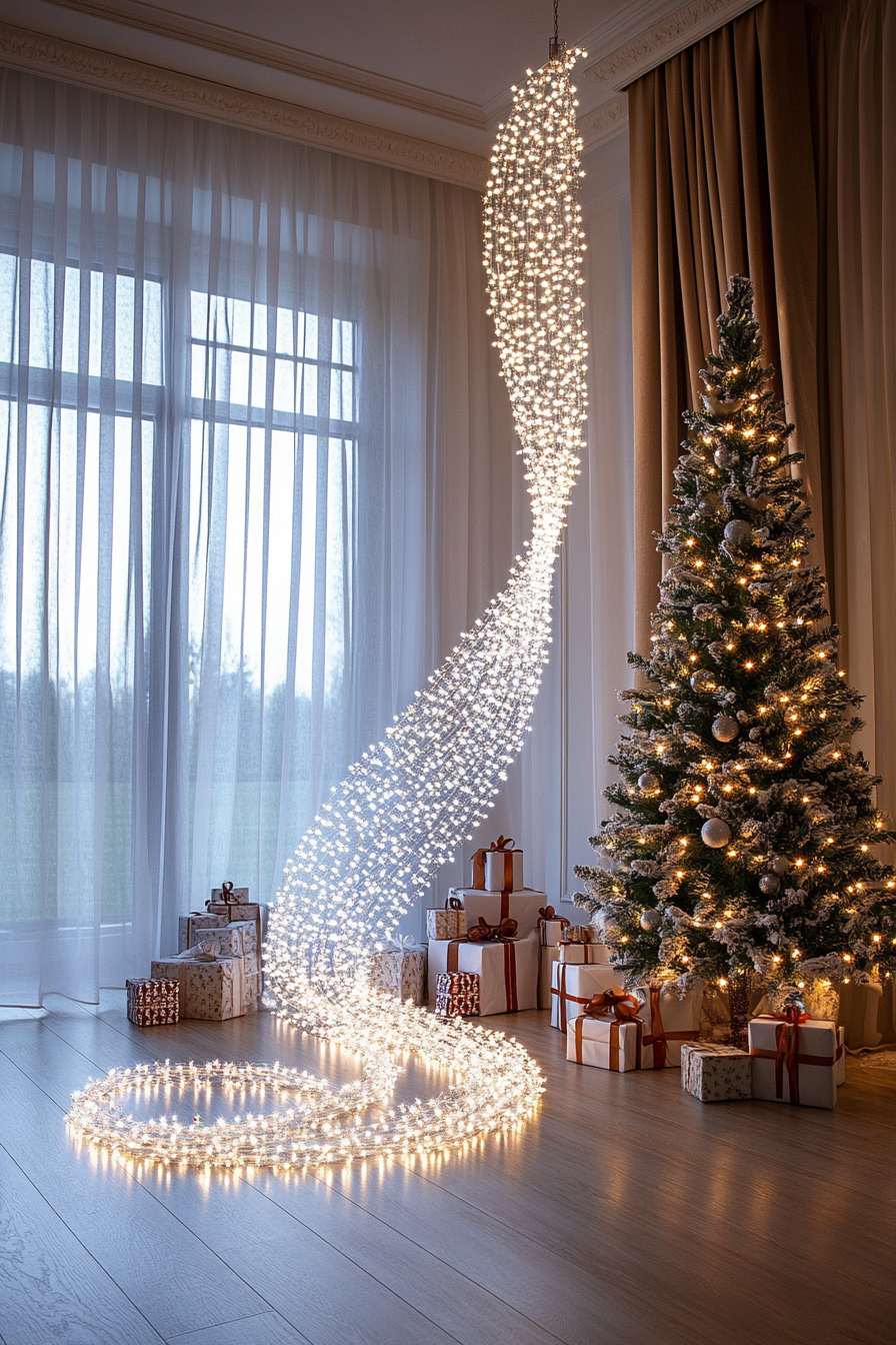 300 Cold White LED Bulb Garland in Living Room