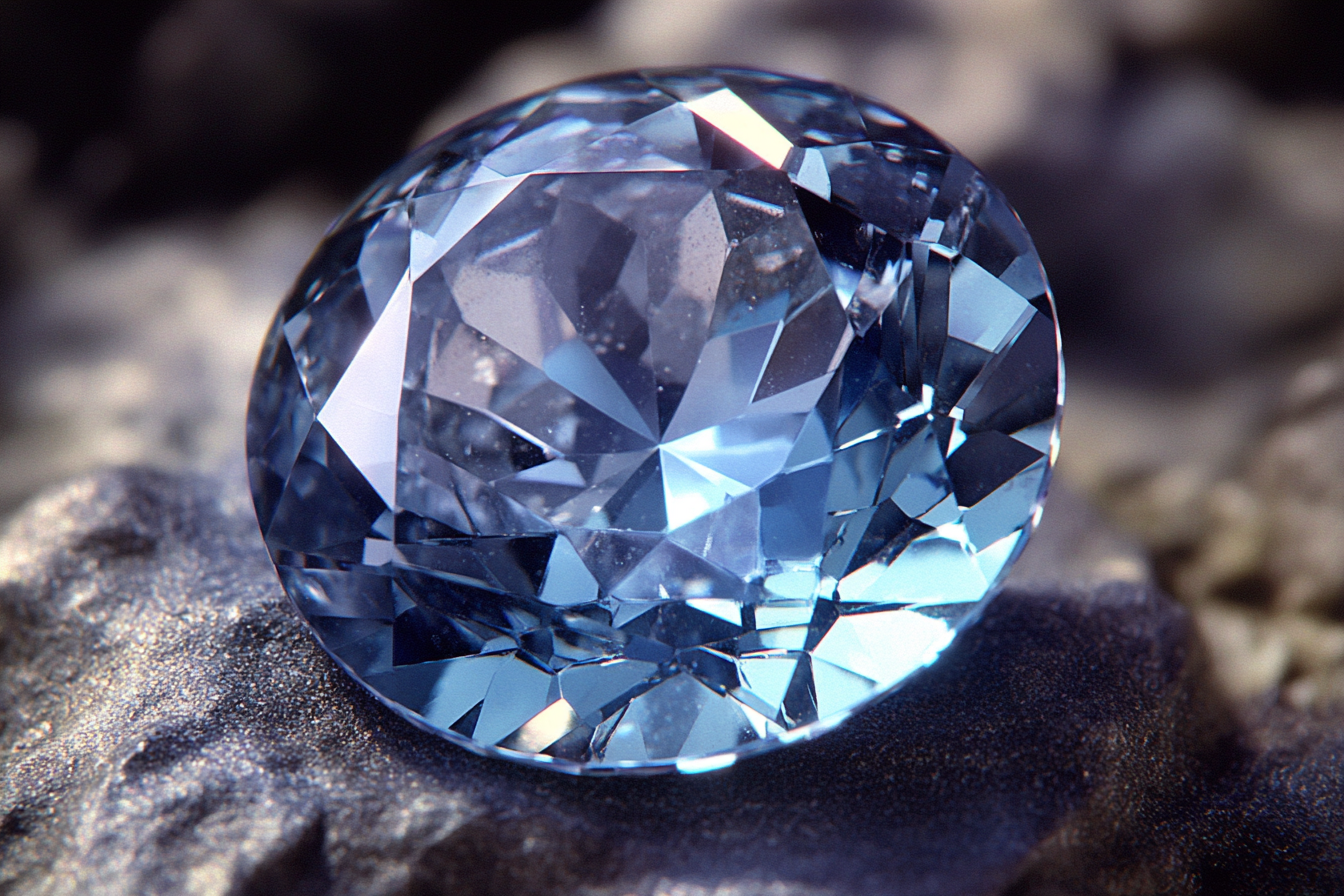 35mm film-style photo of large blue diamond.