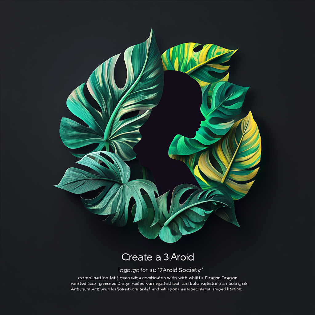 3D 'Aroid Society' logo with Monstera, Philodendron, Anthurium leaves.