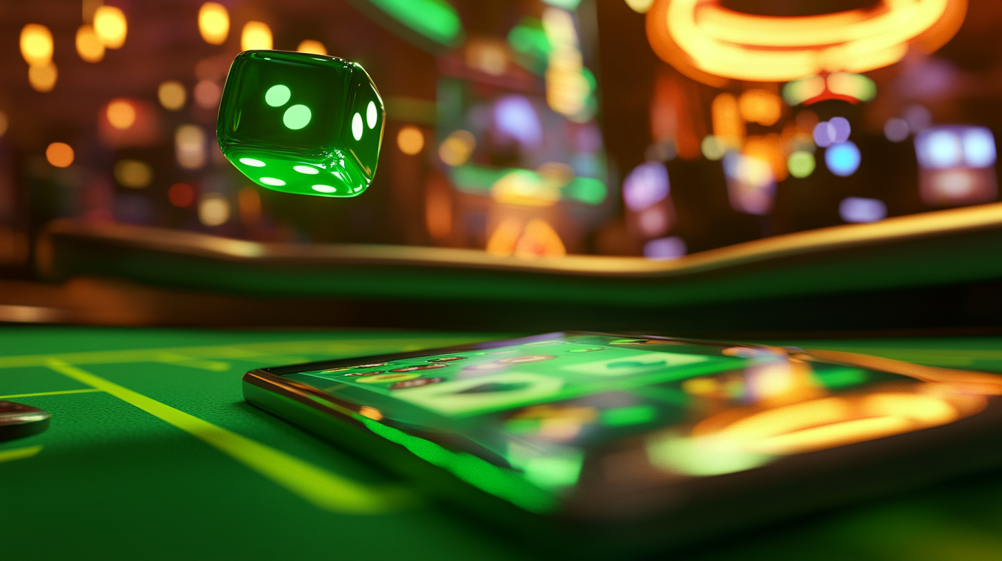 3D Animated Casino Character Throws Glowing Emoji Dice